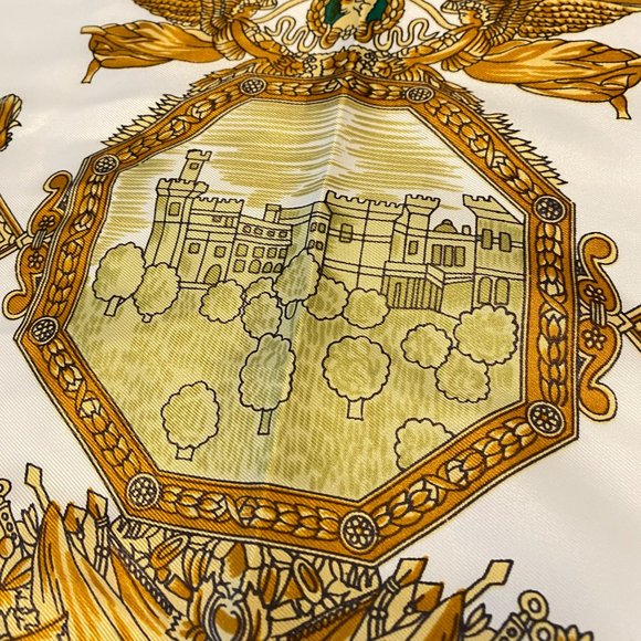 Soft Fabric Scarf Navy and Gold Castles Roman Ornate Design - Picture 7 of 9